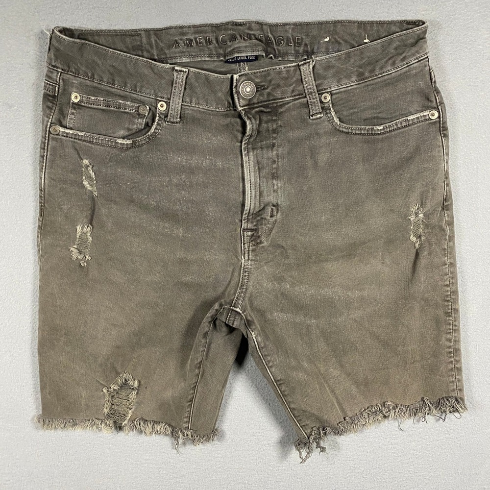 American Eagle Denim Shorts Mens 33 Gray Next Level Flex Distressed Cut Off